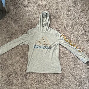 Adidas Heather Gray Hoodie with Gold and Blue Accents